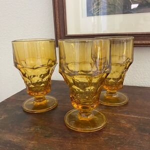 Vintage Midcentury 1950s Anchor Hocking Amber Georgian Honeycomb Footed Goblets